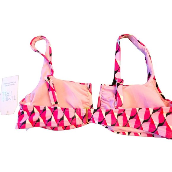 Bikini Swimsuit Top Pink Black White Geometric Print V-Wire Woman's S 4/6 LR112 - Picture 2 of 8